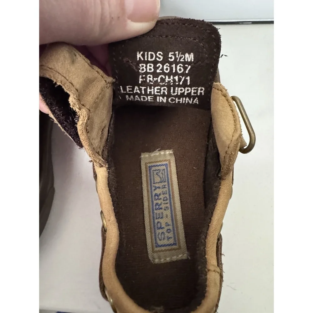 Sperry Leather Loafer Slide On Baby Size 5.5 Brown Hook And Loop Closure Easy On - Picture 8 of 12